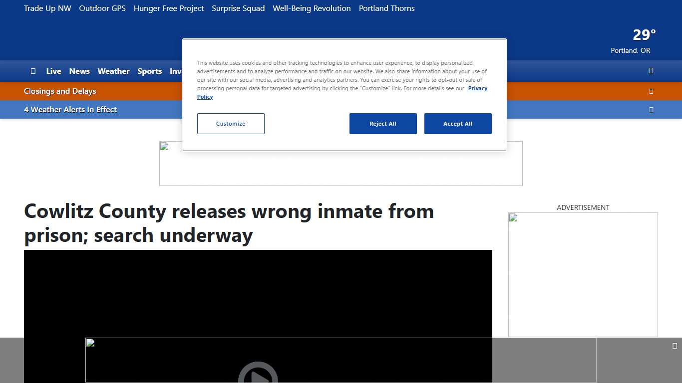 Cowlitz County releases wrong inmate from prison; search underway
